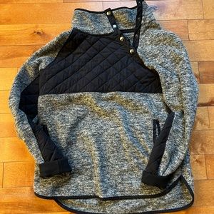 Asymmetrical snap-up fleece sweater